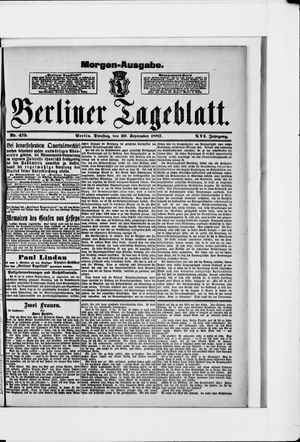 Berliner Tageblatt und Handels-Zeitung vom 20.09.1887