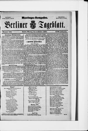 Berliner Tageblatt und Handels-Zeitung on Oct 1, 1888