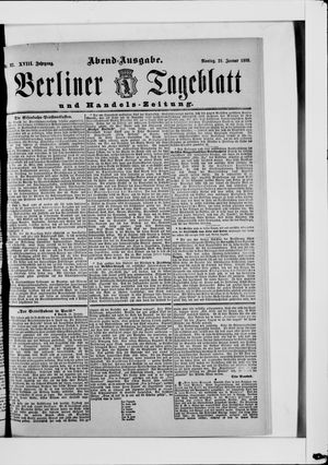 Berliner Tageblatt und Handels-Zeitung vom 21.01.1889