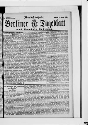 Berliner Tageblatt und Handels-Zeitung vom 11.02.1889