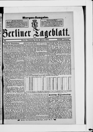 Berliner Tageblatt und Handels-Zeitung on Feb 14, 1889