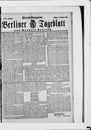 Berliner Tageblatt und Handels-Zeitung vom 19.02.1889