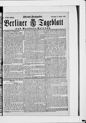 Berliner Tageblatt und Handels-Zeitung on Feb 21, 1889