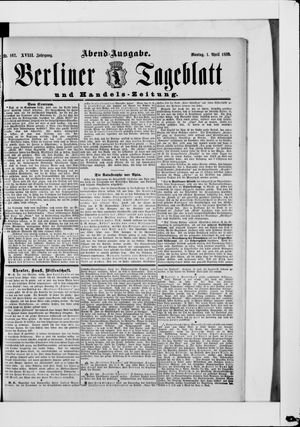 Berliner Tageblatt und Handels-Zeitung vom 01.04.1889