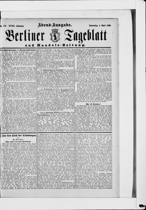 Berliner Tageblatt und Handels-Zeitung vom 04.04.1889