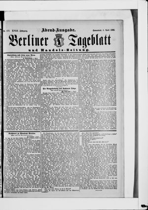 Berliner Tageblatt und Handels-Zeitung vom 06.04.1889