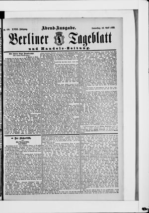 Berliner Tageblatt und Handels-Zeitung on Apr 18, 1889