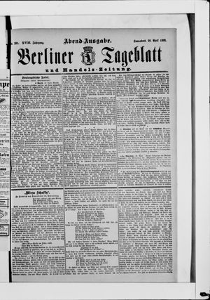 Berliner Tageblatt und Handels-Zeitung vom 20.04.1889