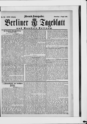 Berliner Tageblatt und Handels-Zeitung vom 01.08.1889