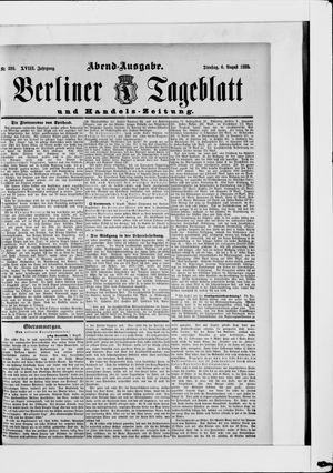 Berliner Tageblatt und Handels-Zeitung on Aug 6, 1889