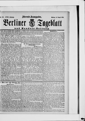 Berliner Tageblatt und Handels-Zeitung on Aug 12, 1889