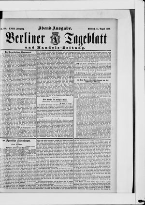 Berliner Tageblatt und Handels-Zeitung vom 14.08.1889