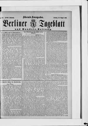 Berliner Tageblatt und Handels-Zeitung on Aug 20, 1889