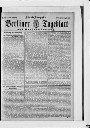 Berliner Tageblatt und Handels-Zeitung on Aug 21, 1889