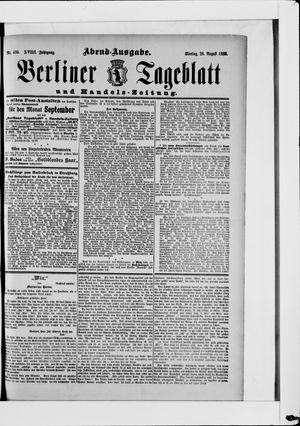 Berliner Tageblatt und Handels-Zeitung on Aug 26, 1889