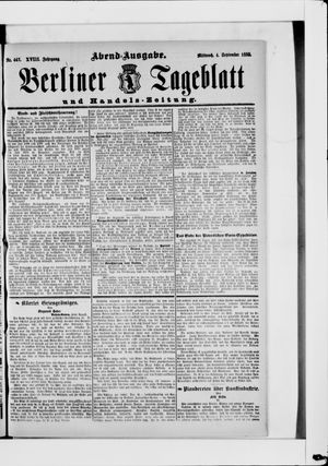 Berliner Tageblatt und Handels-Zeitung vom 04.09.1889