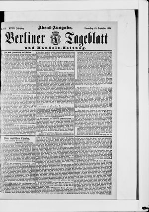 Berliner Tageblatt und Handels-Zeitung vom 19.09.1889