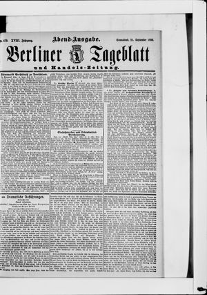 Berliner Tageblatt und Handels-Zeitung on Sep 21, 1889