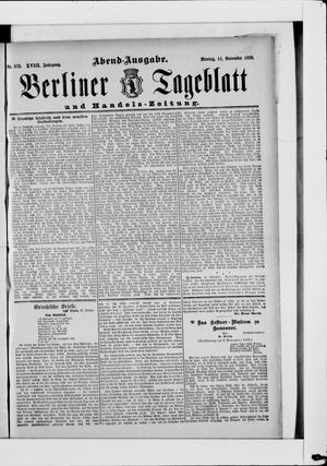 Berliner Tageblatt und Handels-Zeitung on Nov 11, 1889