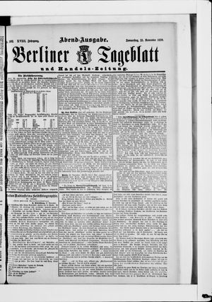 Berliner Tageblatt und Handels-Zeitung vom 21.11.1889