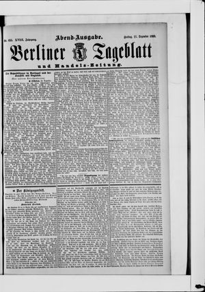 Berliner Tageblatt und Handels-Zeitung vom 27.12.1889