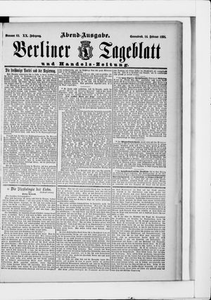 Berliner Tageblatt und Handels-Zeitung on Feb 14, 1891