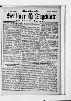 Berliner Tageblatt und Handels-Zeitung vom 27.02.1891