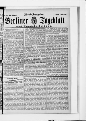Berliner Tageblatt und Handels-Zeitung vom 03.04.1891