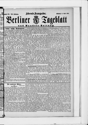 Berliner Tageblatt und Handels-Zeitung vom 15.04.1891