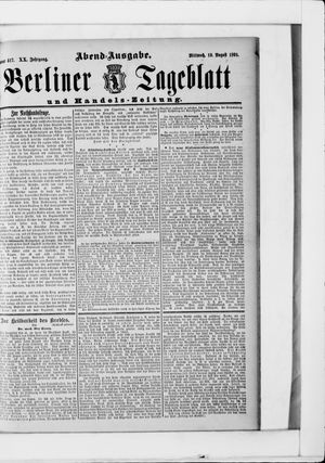 Berliner Tageblatt und Handels-Zeitung vom 19.08.1891