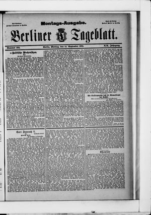 Berliner Tageblatt und Handels-Zeitung vom 14.09.1891