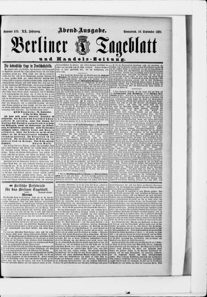 Berliner Tageblatt und Handels-Zeitung vom 19.09.1891