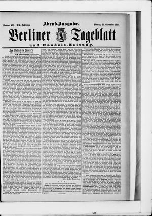 Berliner Tageblatt und Handels-Zeitung vom 21.09.1891