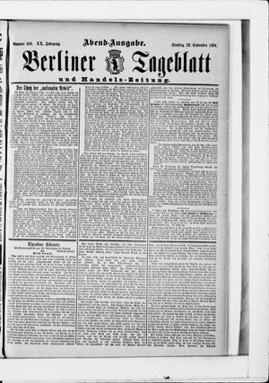 Berliner Tageblatt und Handels-Zeitung vom 22.09.1891