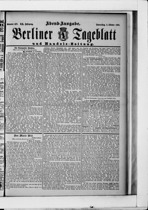 Berliner Tageblatt und Handels-Zeitung vom 01.10.1891