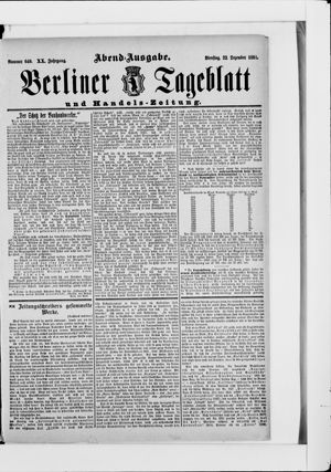 Berliner Tageblatt und Handels-Zeitung vom 22.12.1891