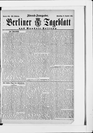 Berliner Tageblatt und Handels-Zeitung vom 31.12.1891