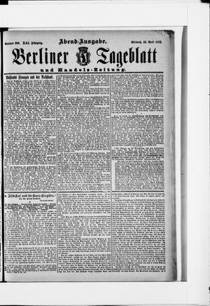 Berliner Tageblatt und Handels-Zeitung vom 20.04.1892