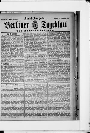 Berliner Tageblatt und Handels-Zeitung vom 27.09.1892