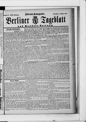 Berliner Tageblatt und Handels-Zeitung vom 01.02.1894