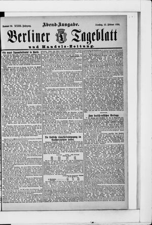 Berliner Tageblatt und Handels-Zeitung vom 13.02.1894