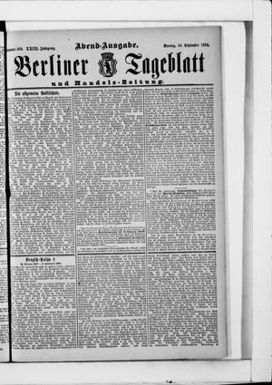 Berliner Tageblatt und Handels-Zeitung vom 10.09.1894