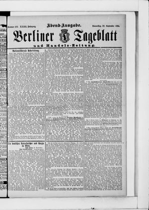 Berliner Tageblatt und Handels-Zeitung vom 27.09.1894