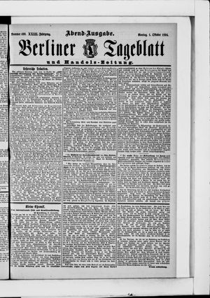 Berliner Tageblatt und Handels-Zeitung vom 01.10.1894