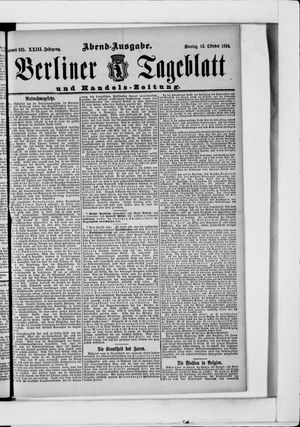 Berliner Tageblatt und Handels-Zeitung vom 15.10.1894