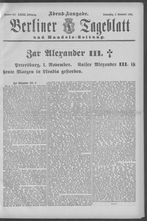 Berliner Tageblatt und Handels-Zeitung vom 01.11.1894