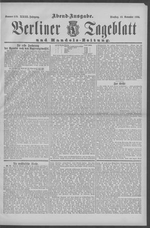 Berliner Tageblatt und Handels-Zeitung vom 13.11.1894