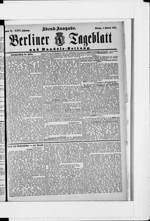 Berliner Tageblatt und Handels-Zeitung on Feb 1, 1897