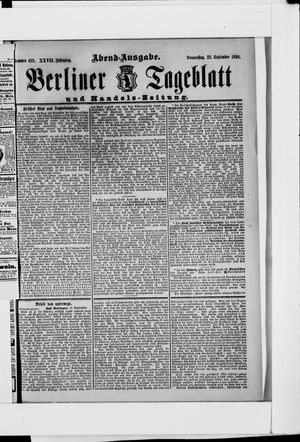 Berliner Tageblatt und Handels-Zeitung vom 22.09.1898