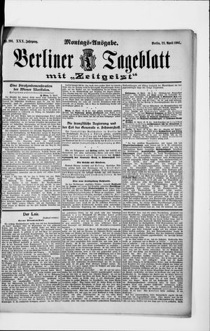 Berliner Tageblatt und Handels-Zeitung vom 22.04.1901